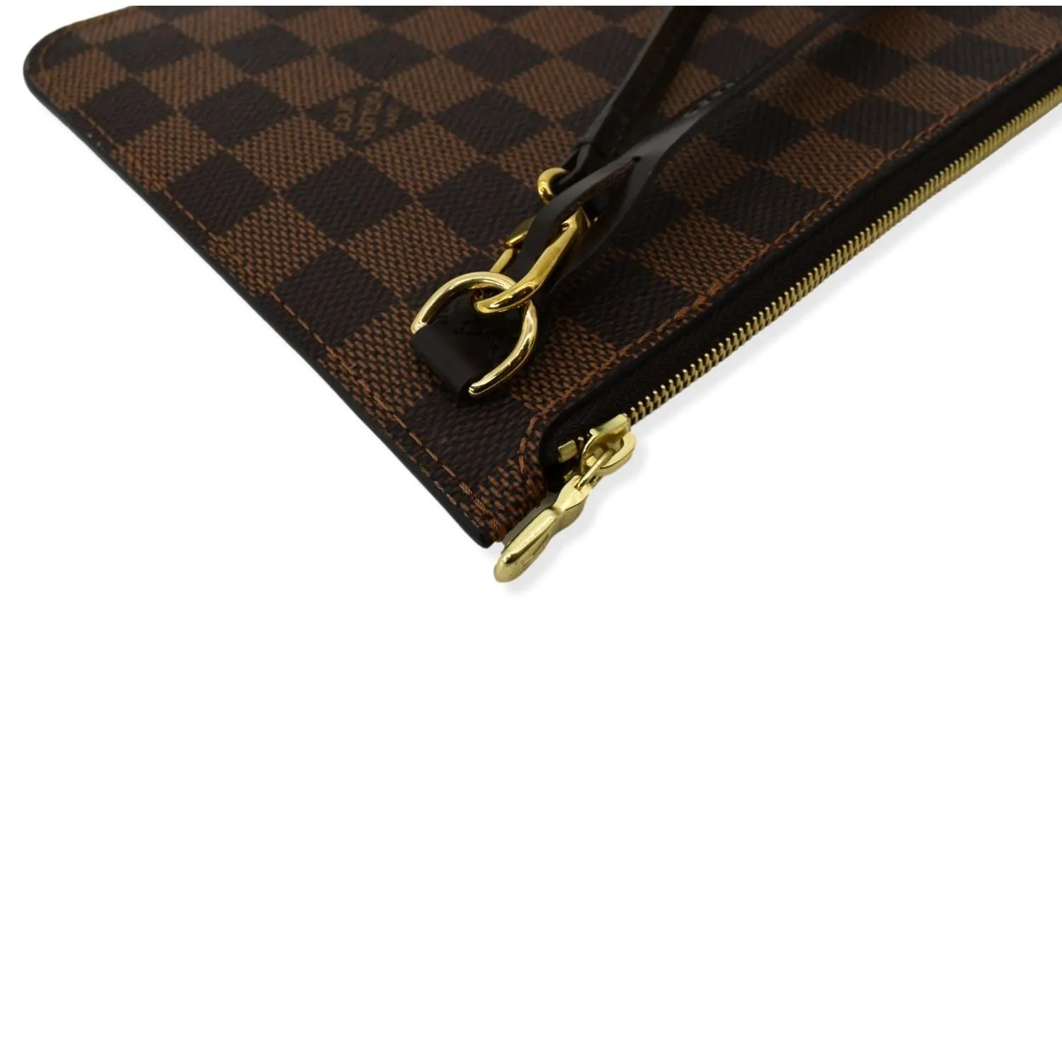LOUIS VUITTON  Neverfull Damier Ebene Pochette Wristlet Pouch Brown