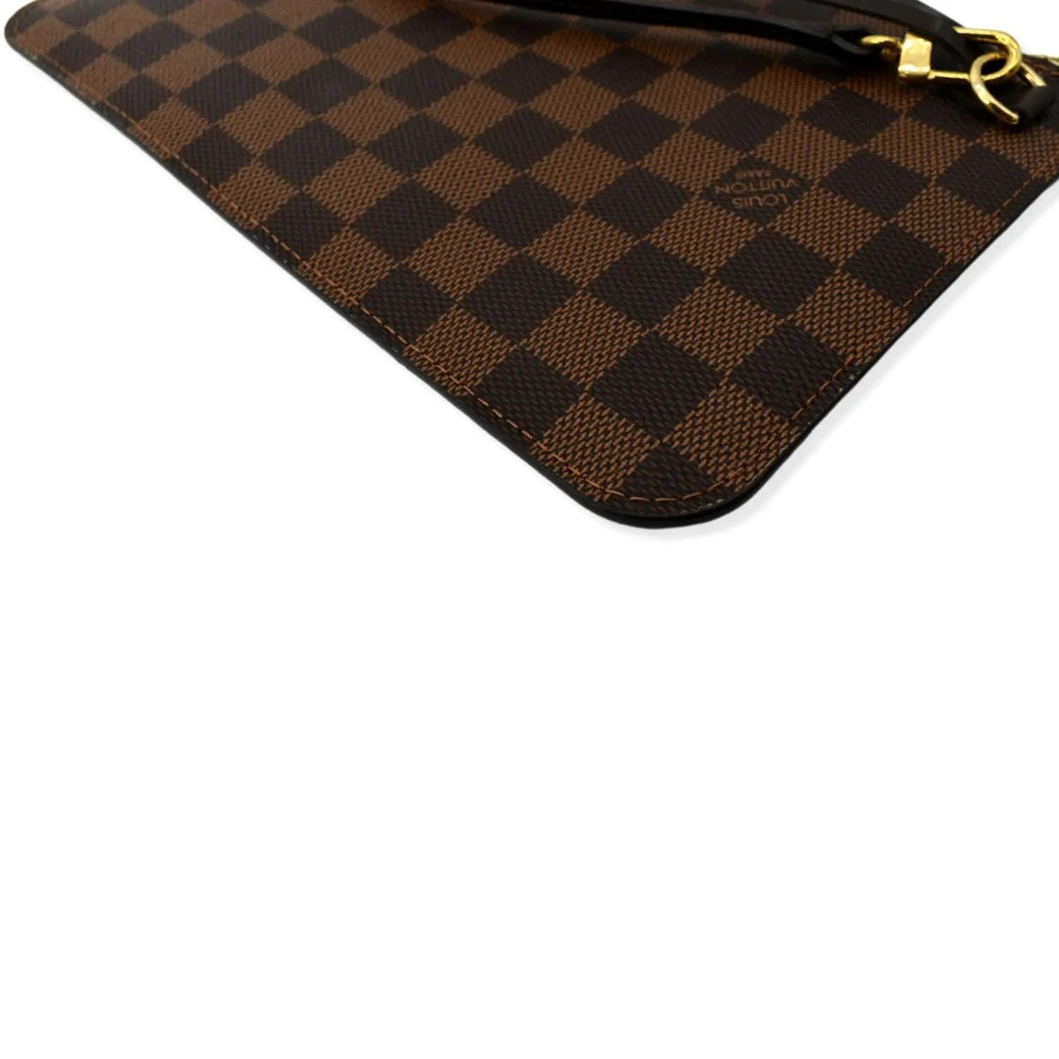 LOUIS VUITTON  Neverfull Damier Ebene Pochette Wristlet Pouch Brown