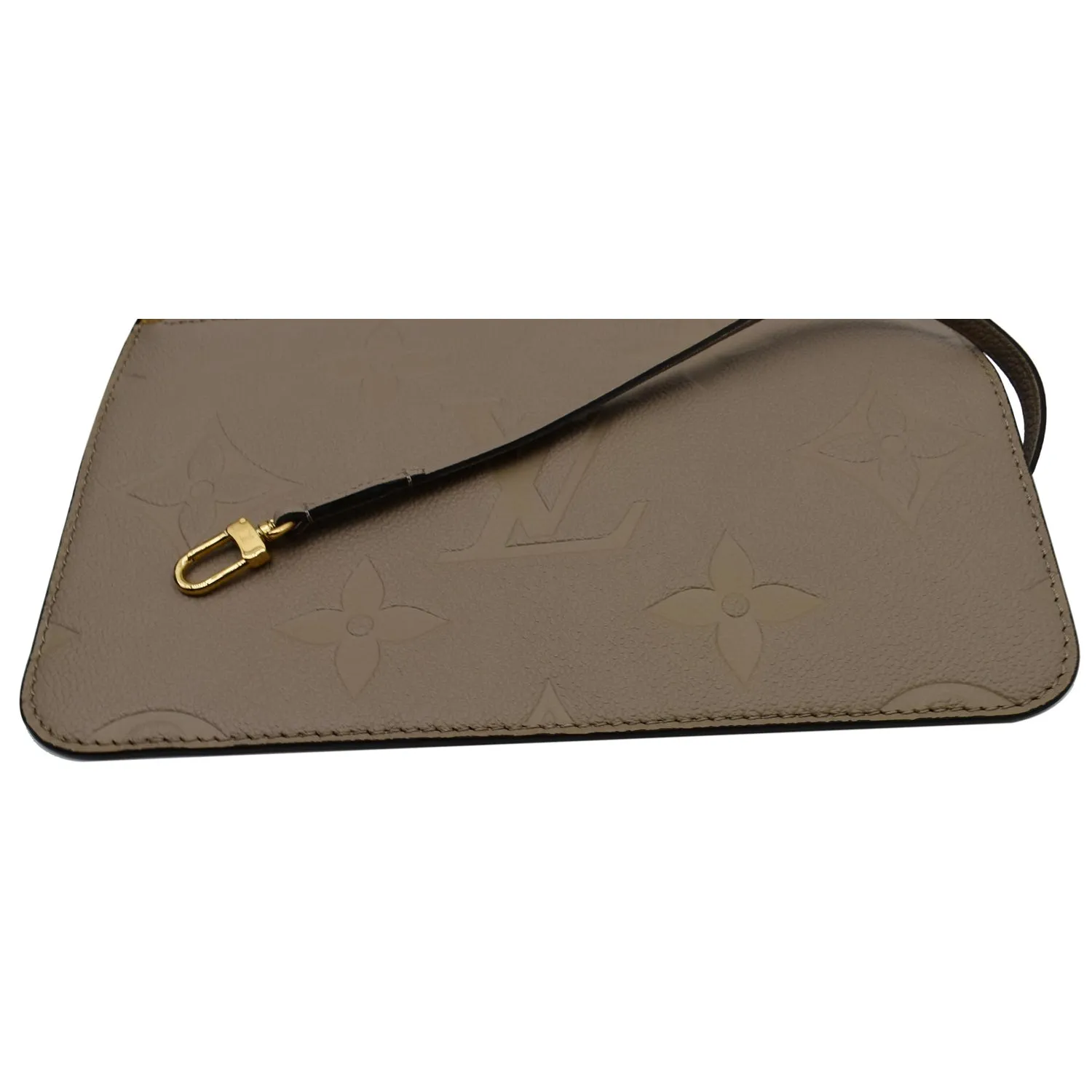LOUIS VUITTON Neverfull MM Empreinte Monogram Pochette Wristlet Beige