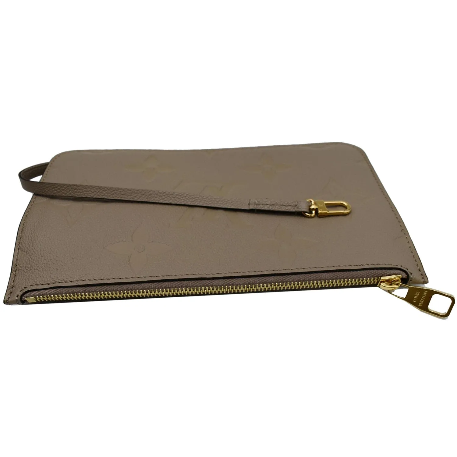 LOUIS VUITTON Neverfull MM Empreinte Monogram Pochette Wristlet Beige