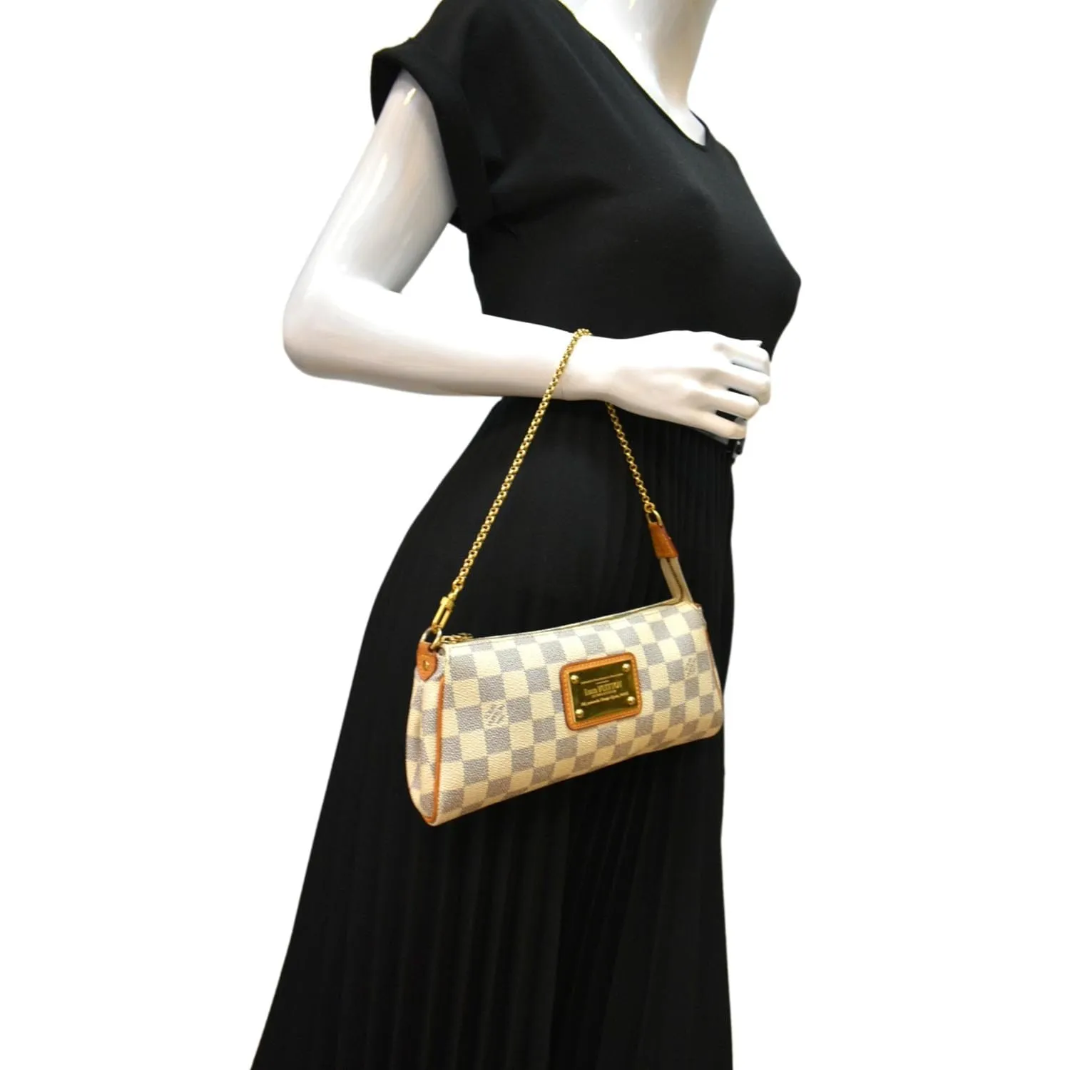 LOUIS VUITTON Pochette Eva Damier Azur Clutch Bag White