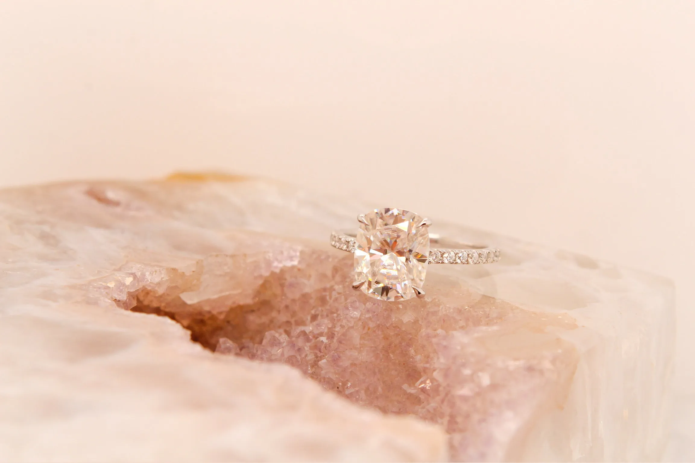 Low Profile Cushion Cut Hidden Halo Ring