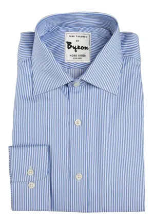 Lt Blue Striped Shirt, Medium Spread Collar, Rounded Cuff
