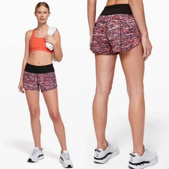 Lululemon Speed Up Short 2.5” Flash Pleat Orange Multi/Black Size 2 Tall