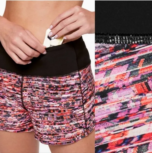 Lululemon Speed Up Short 2.5” Flash Pleat Orange Multi/Black Size 2 Tall