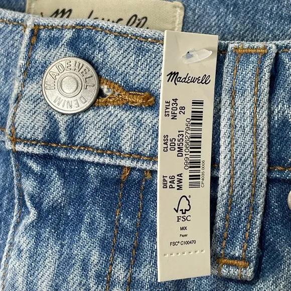 Madewell Relaxed Denim Shorts Madera Wash 28 Blue Side Slits Distressed Raw Hem