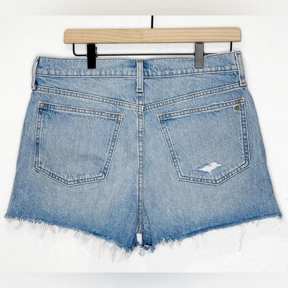 Madewell Relaxed Denim Shorts Madera Wash 28 Blue Side Slits Distressed Raw Hem