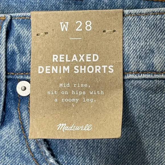 Madewell Relaxed Denim Shorts Madera Wash 28 Blue Side Slits Distressed Raw Hem
