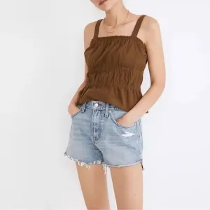 Madewell Relaxed Denim Shorts Madera Wash 28 Blue Side Slits Distressed Raw Hem