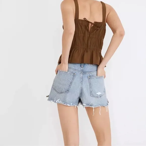 Madewell Relaxed Denim Shorts Madera Wash 28 Blue Side Slits Distressed Raw Hem