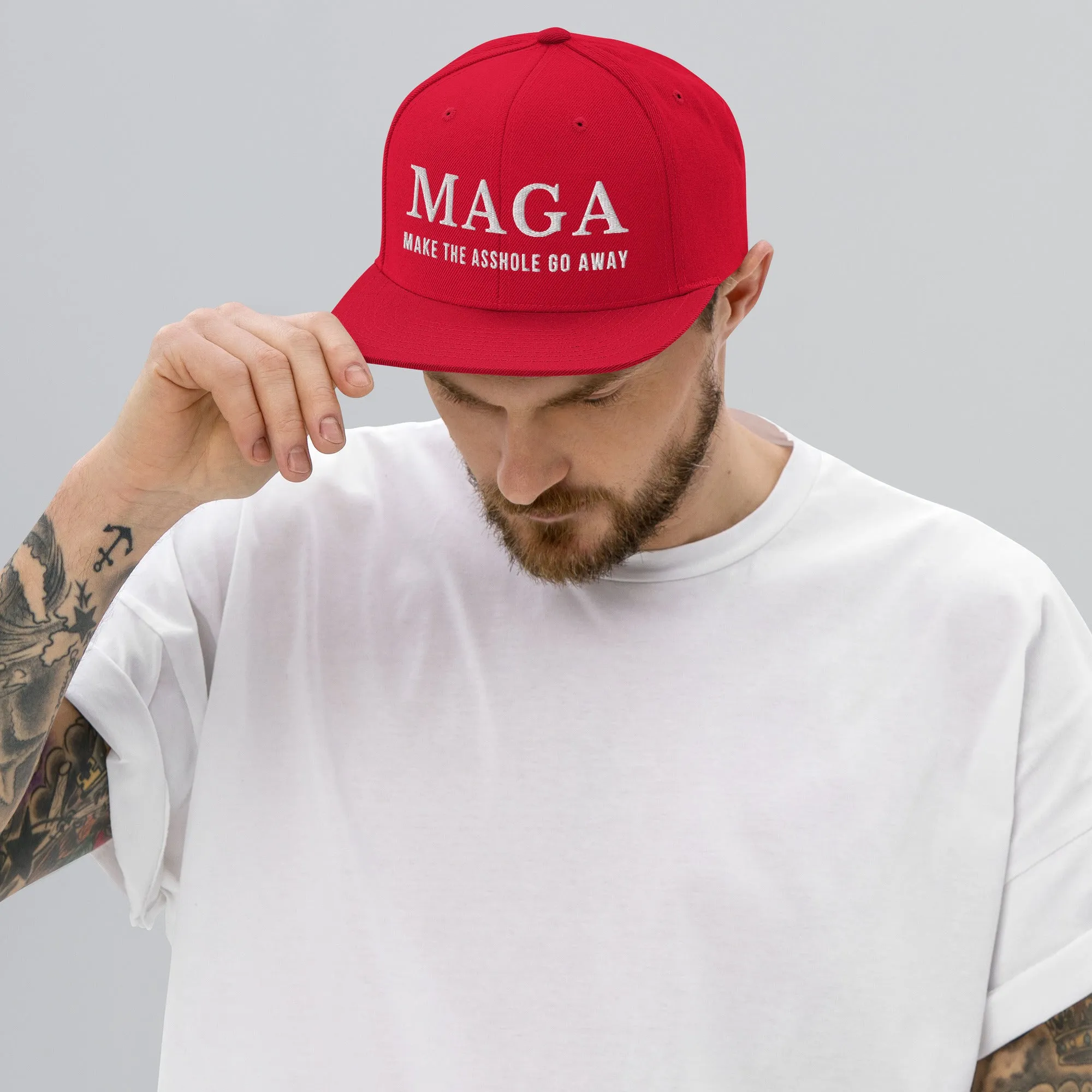 MAGA Make The Asshole Go Away Snapback Hat, Anti Trump Embroidered Hat
