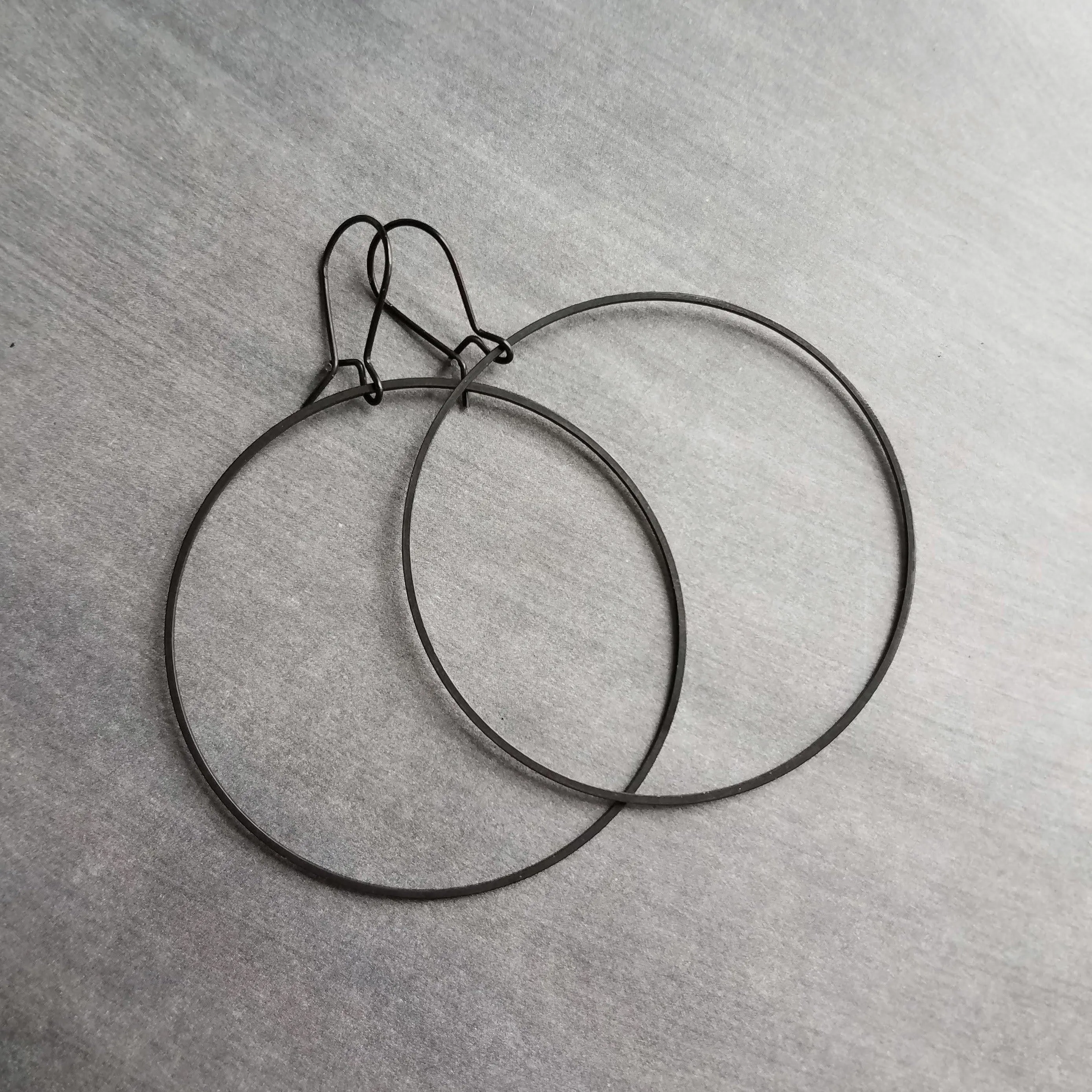 Matte Black Circle Earrings, matte black earring, matte black hoop, thin black hoop, large black circle, skinny black hoop, round matt black