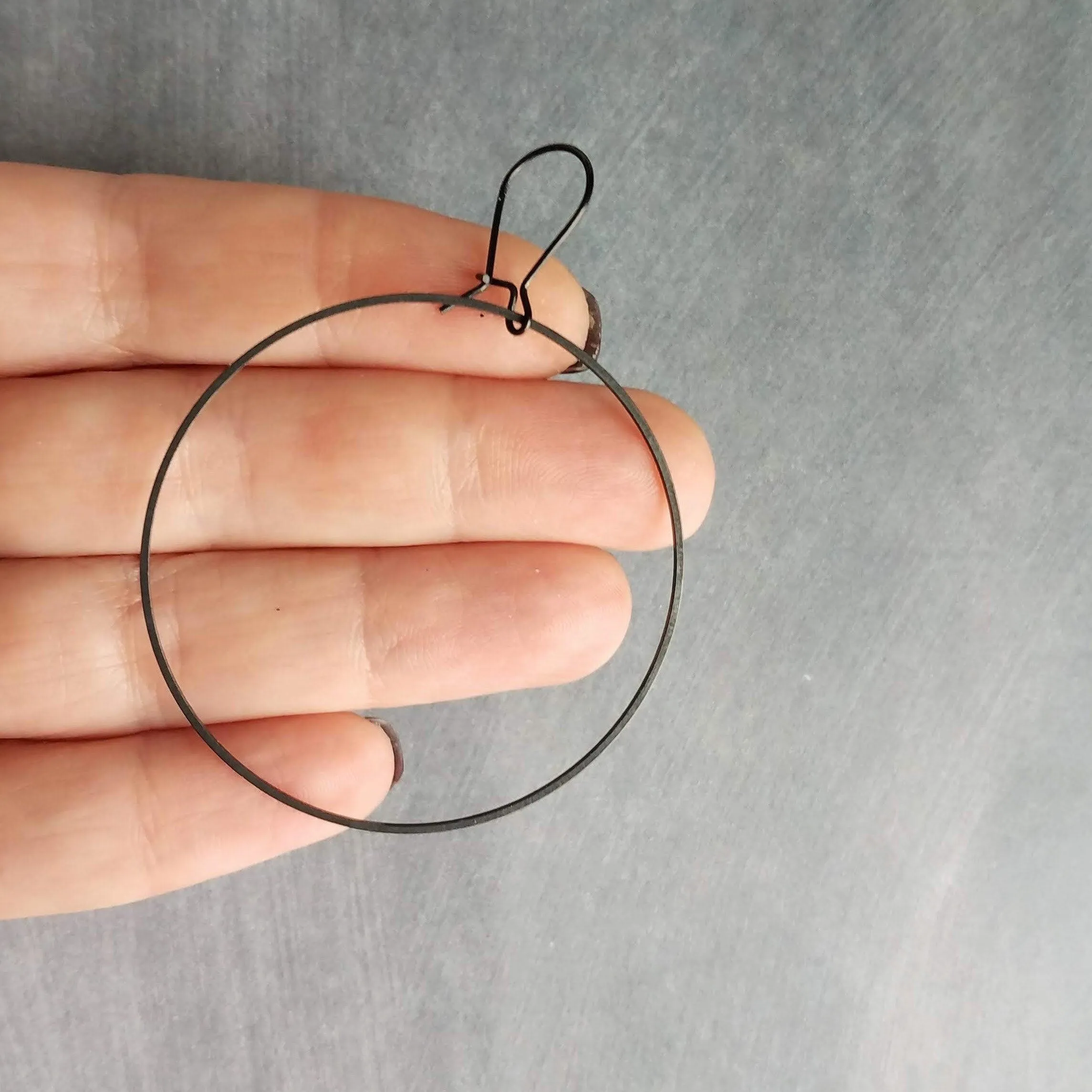 Matte Black Circle Earrings, matte black earring, matte black hoop, thin black hoop, large black circle, skinny black hoop, round matt black