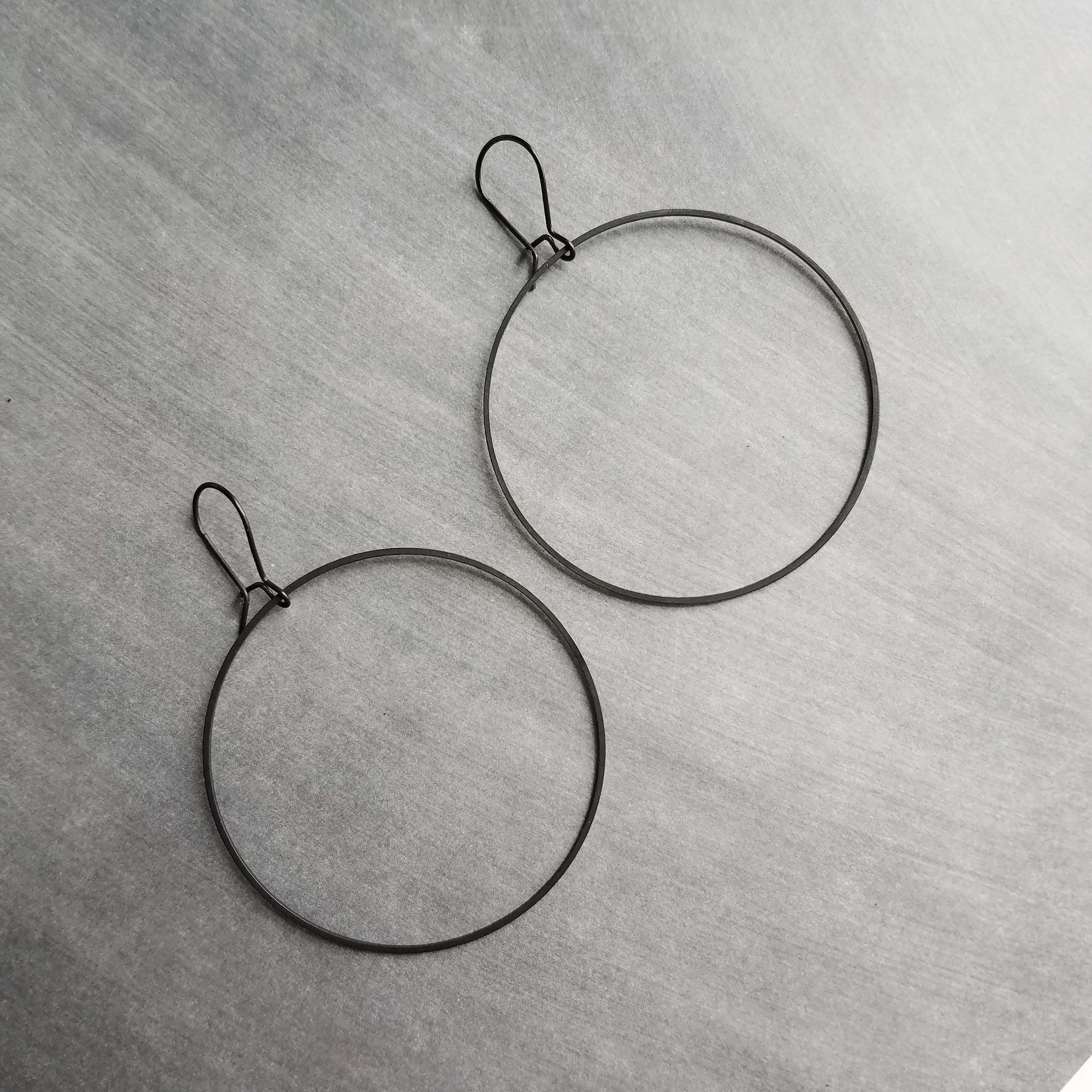 Matte Black Circle Earrings, matte black earring, matte black hoop, thin black hoop, large black circle, skinny black hoop, round matt black