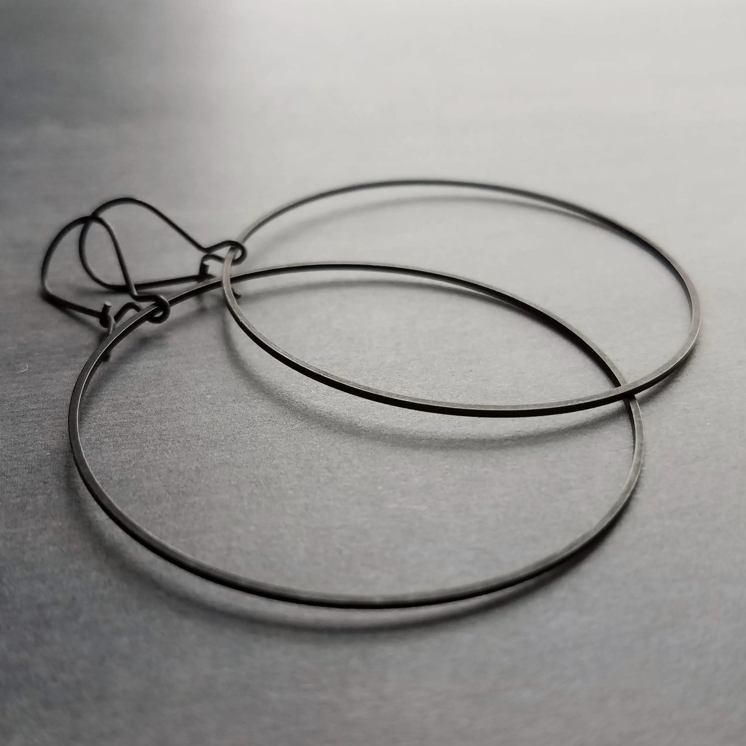 Matte Black Circle Earrings, matte black earring, matte black hoop, thin black hoop, large black circle, skinny black hoop, round matt black