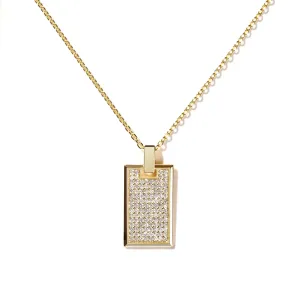 Medium Pave Diamond Tag Necklace