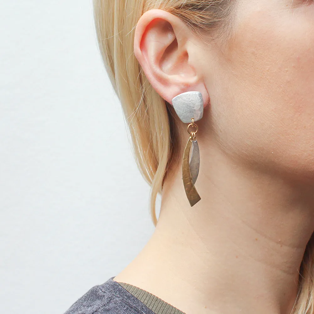 Medium Tapered Square with Layered Arcs Clip or Post Earring