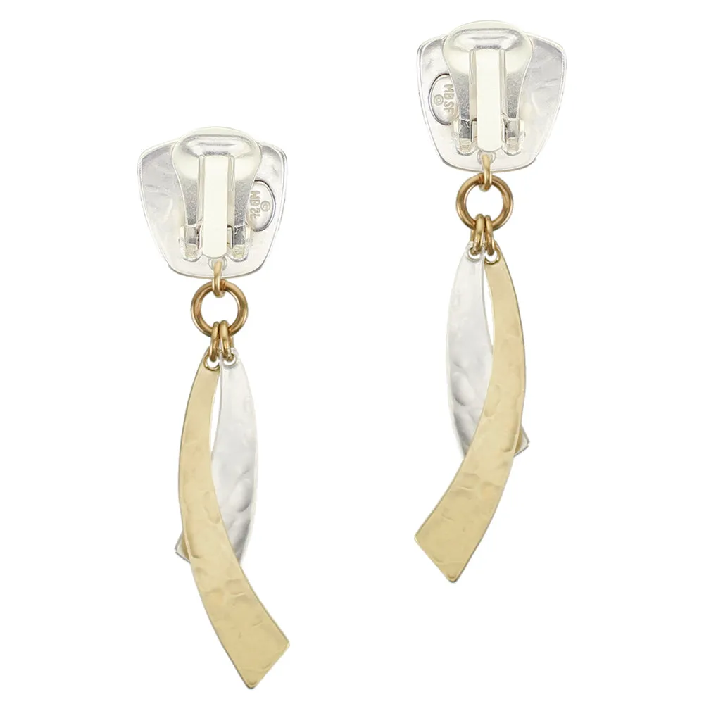 Medium Tapered Square with Layered Arcs Clip or Post Earring