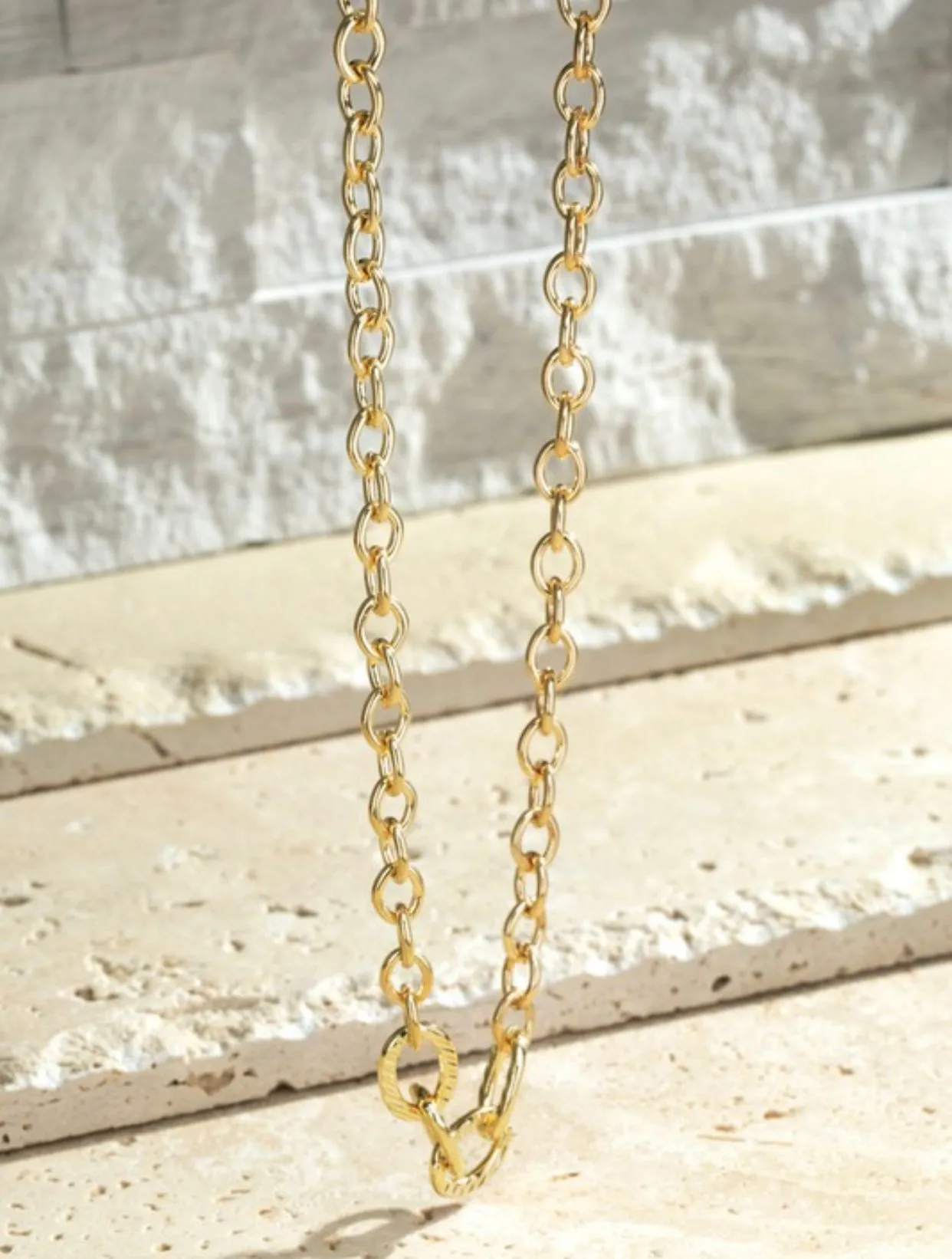 Metal Textured Link Long Neckl