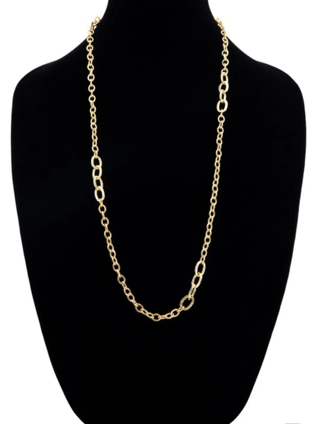 Metal Textured Link Long Neckl