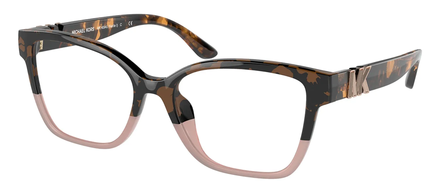 Michael Kors KARLIE I MK 4094U 3909 Square Plastic Tortoise Eyeglasses with Logo Stamped Demo Lenses