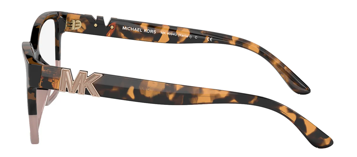Michael Kors KARLIE I MK 4094U 3909 Square Plastic Tortoise Eyeglasses with Logo Stamped Demo Lenses