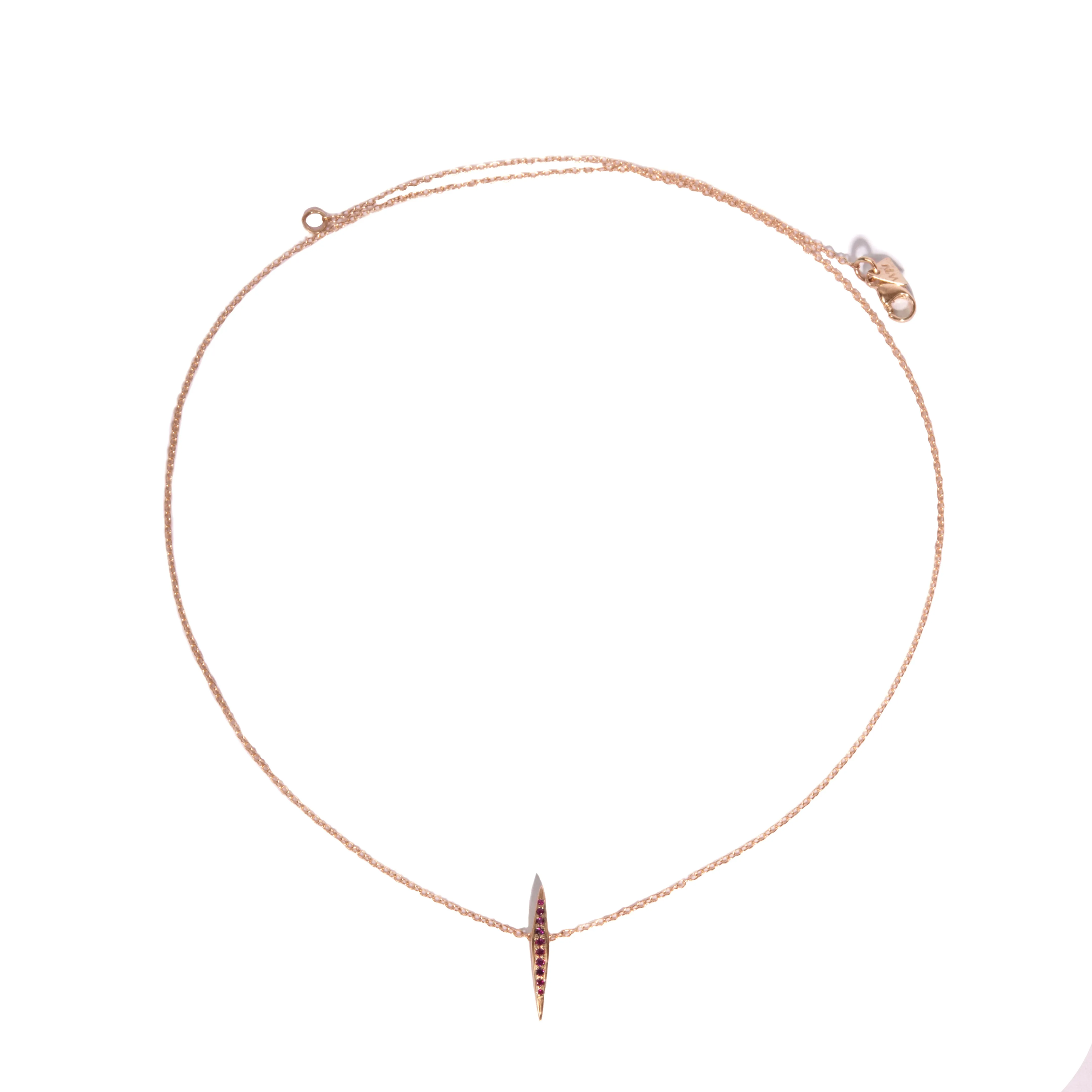 Micro Pave Colored Stone Thin DT Pyramid Spike Pendant Necklace