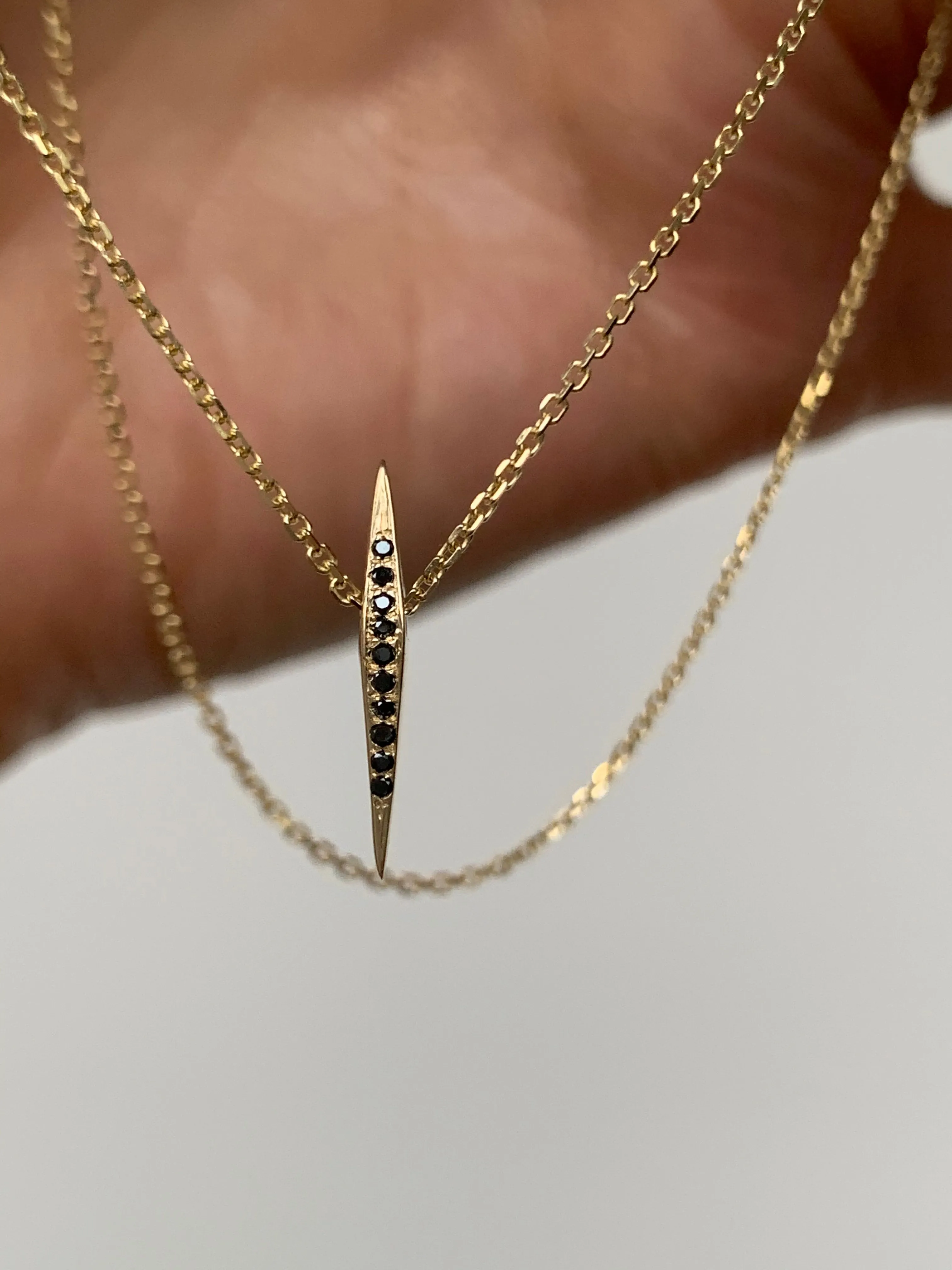 Micro Pave Colored Stone Thin DT Pyramid Spike Pendant Necklace