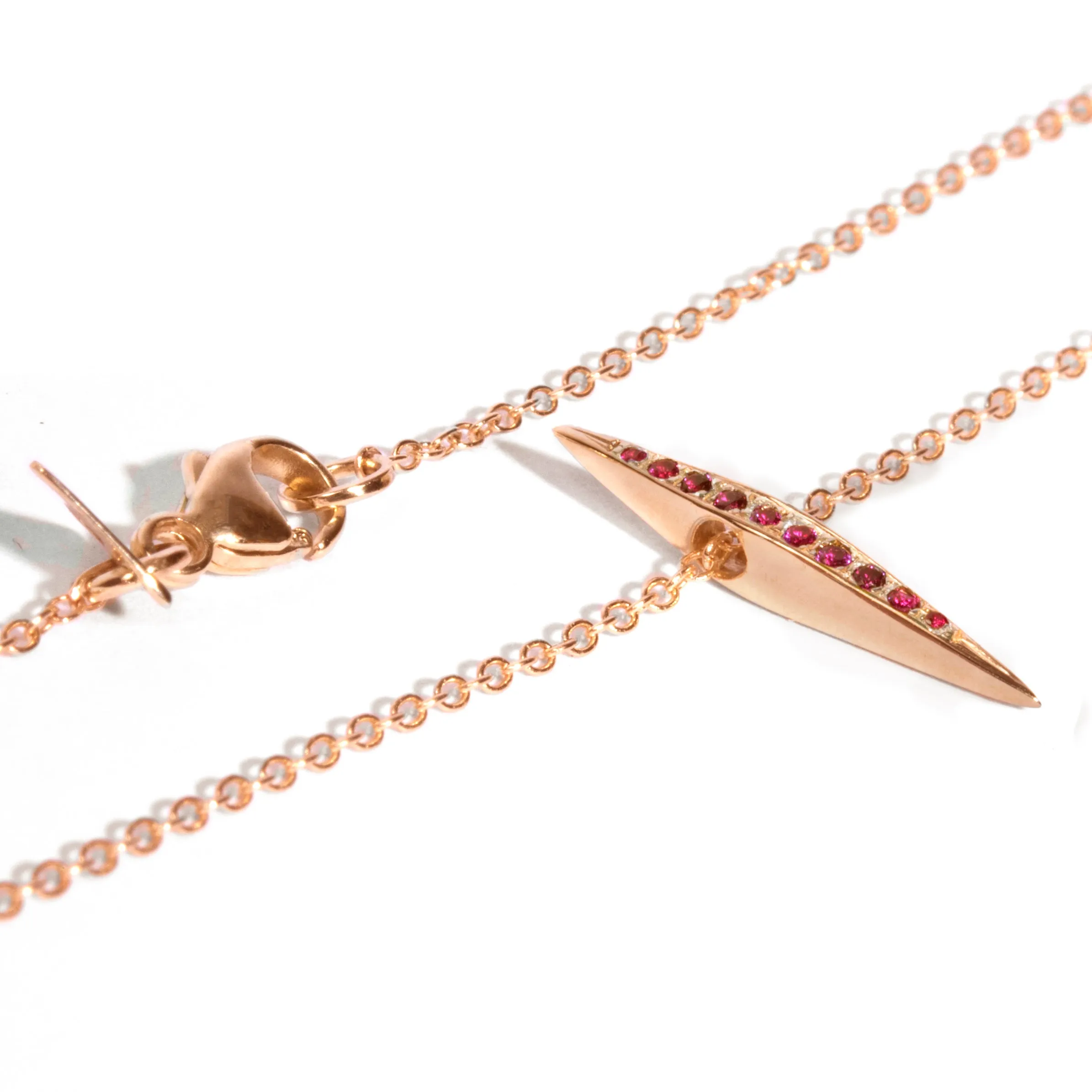 Micro Pave Colored Stone Thin DT Pyramid Spike Pendant Necklace