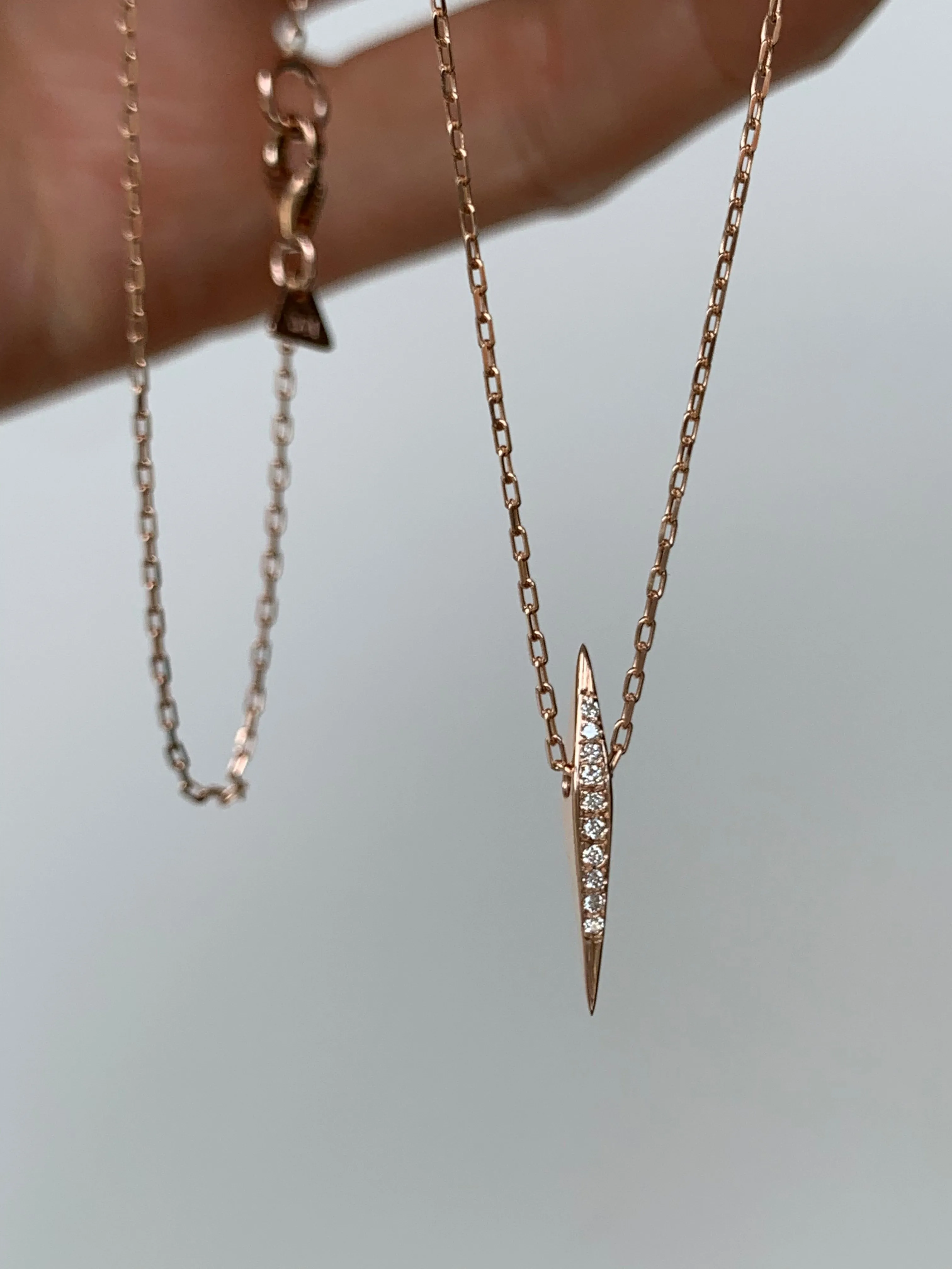 Micro Pave Colored Stone Thin DT Pyramid Spike Pendant Necklace