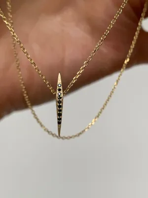 Micro Pave Colored Stone Thin DT Pyramid Spike Pendant Necklace