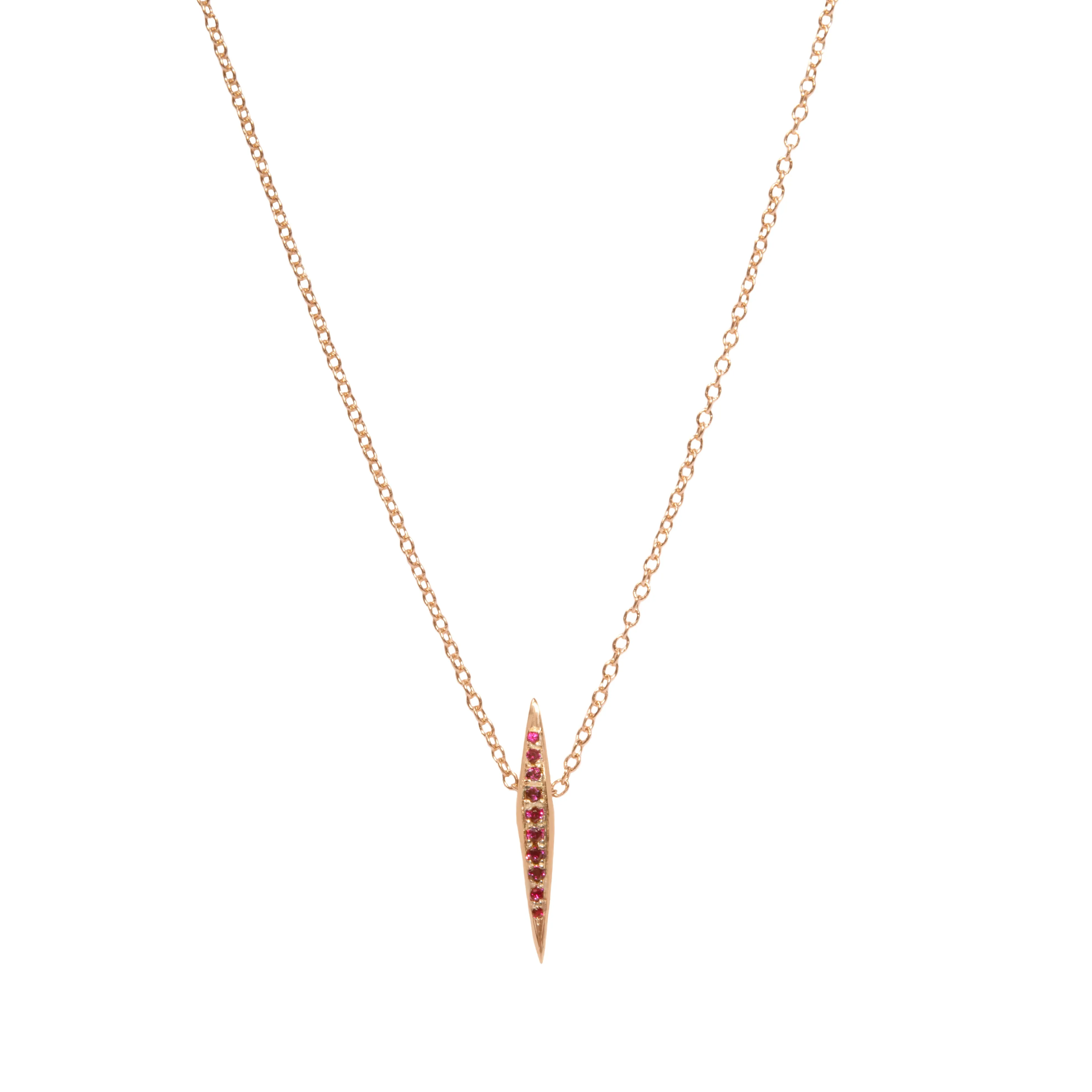 Micro Pave Colored Stone Thin DT Pyramid Spike Pendant Necklace
