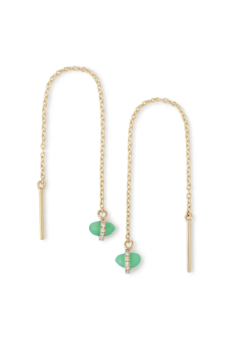 Micropave Wrapped Chrysophrase Threader Earrings