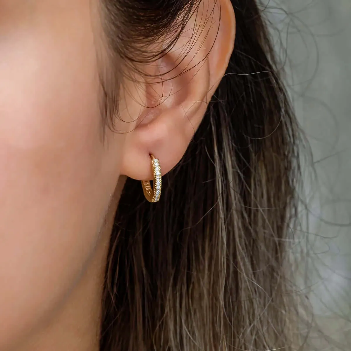 Mini Earrings 925 Silver Pave Zirconia Huggie Hoops