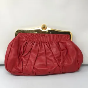 Miu Miu Red Leather Clutch with Gold Hardware and Crossbody Strap
