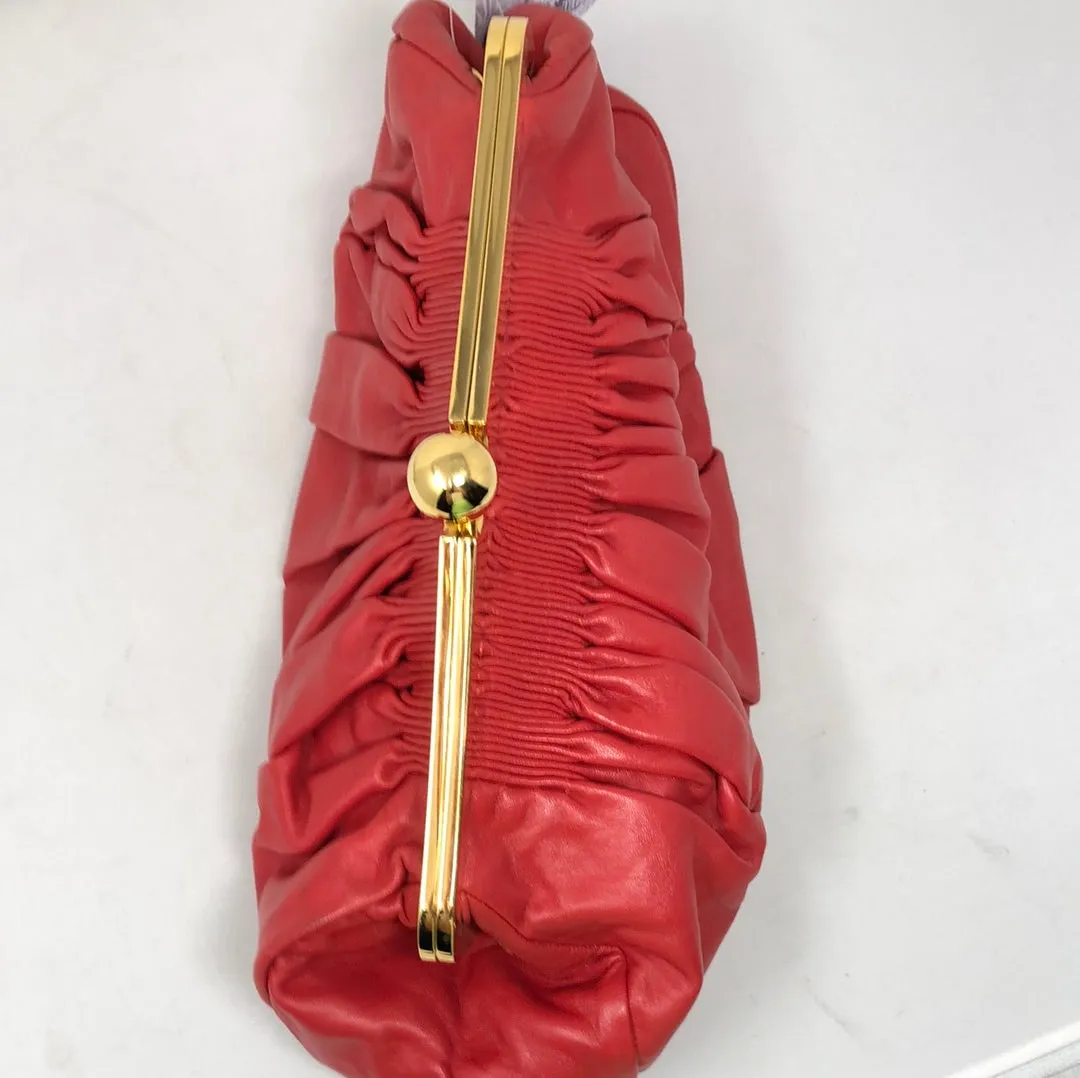 Miu Miu Red Leather Clutch with Gold Hardware and Crossbody Strap