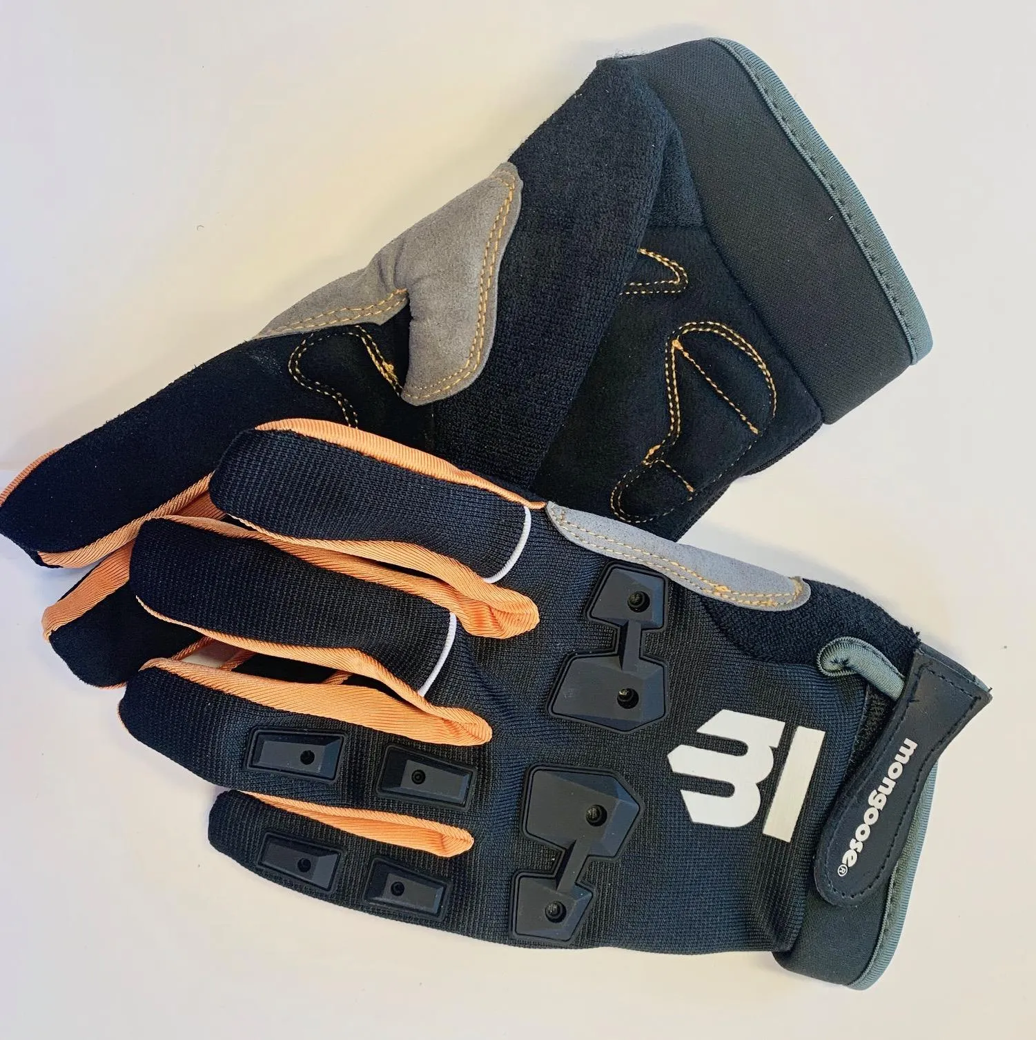 Mongoose L/XL Full Finger Bike Bicycle Padded Gloves Black BMX Mountain New