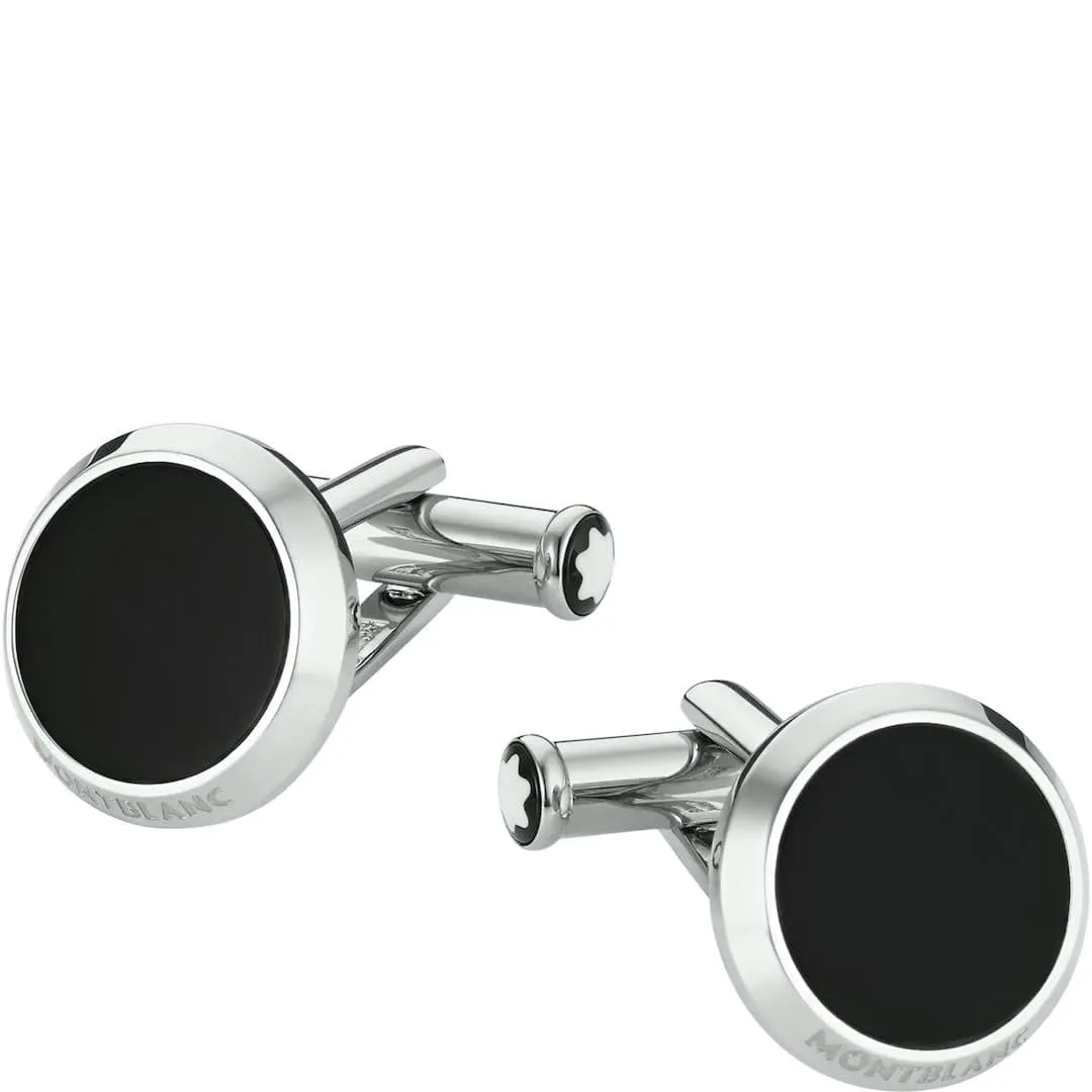 Montblanc Black Onyx and Steel Round Meisterstück Cufflinks