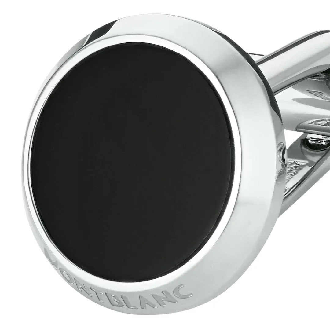 Montblanc Black Onyx and Steel Round Meisterstück Cufflinks