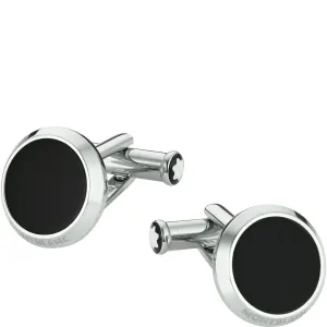 Montblanc Black Onyx and Steel Round Meisterstück Cufflinks