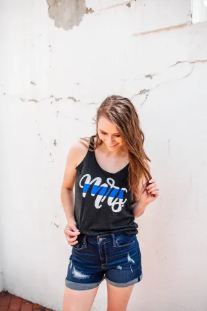 MRS Script © Ladies Triblend Racerback Tank (Vintage Black   Thin Blue Line)
