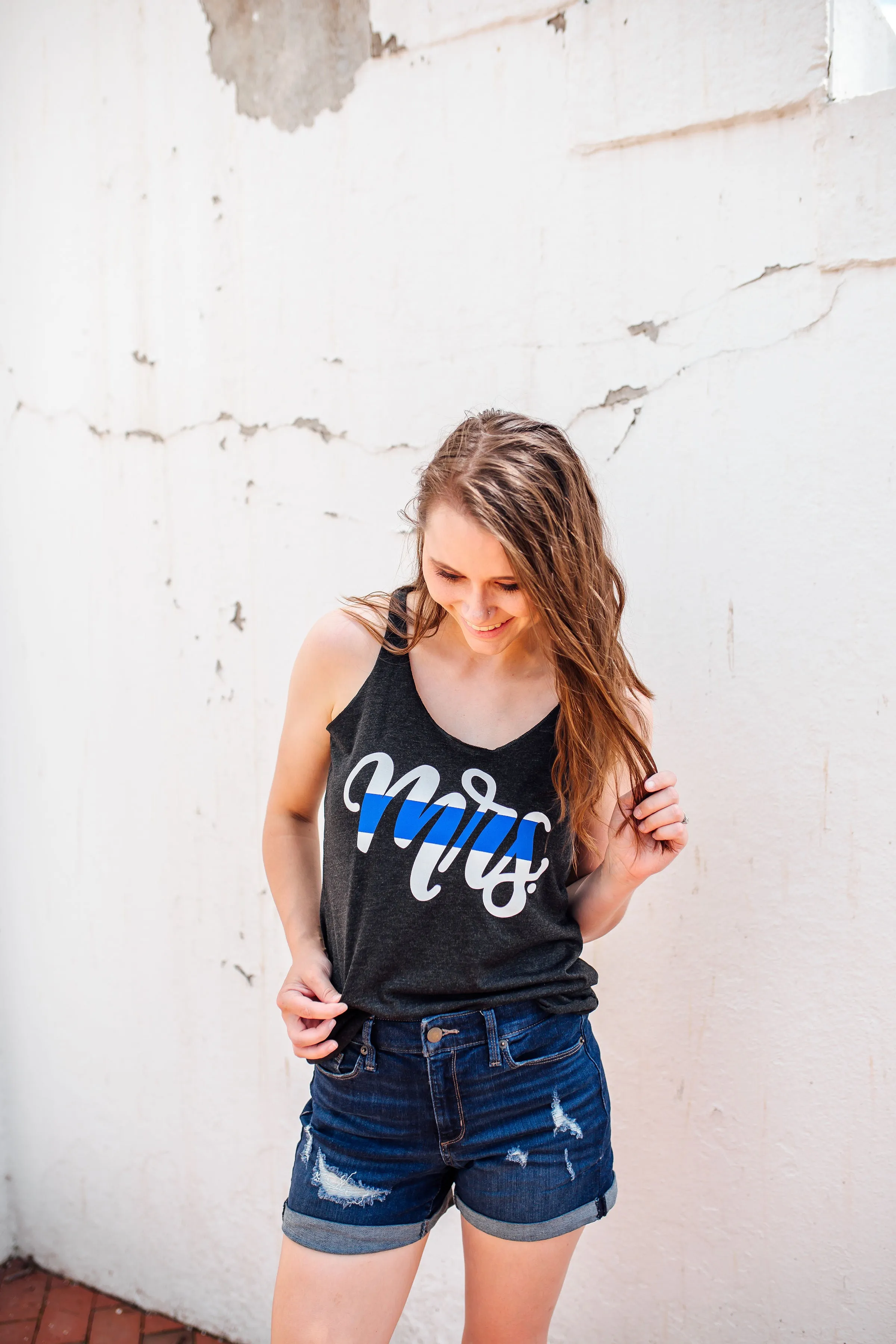 MRS Script © Ladies Triblend Racerback Tank (Vintage Black   Thin Blue Line)