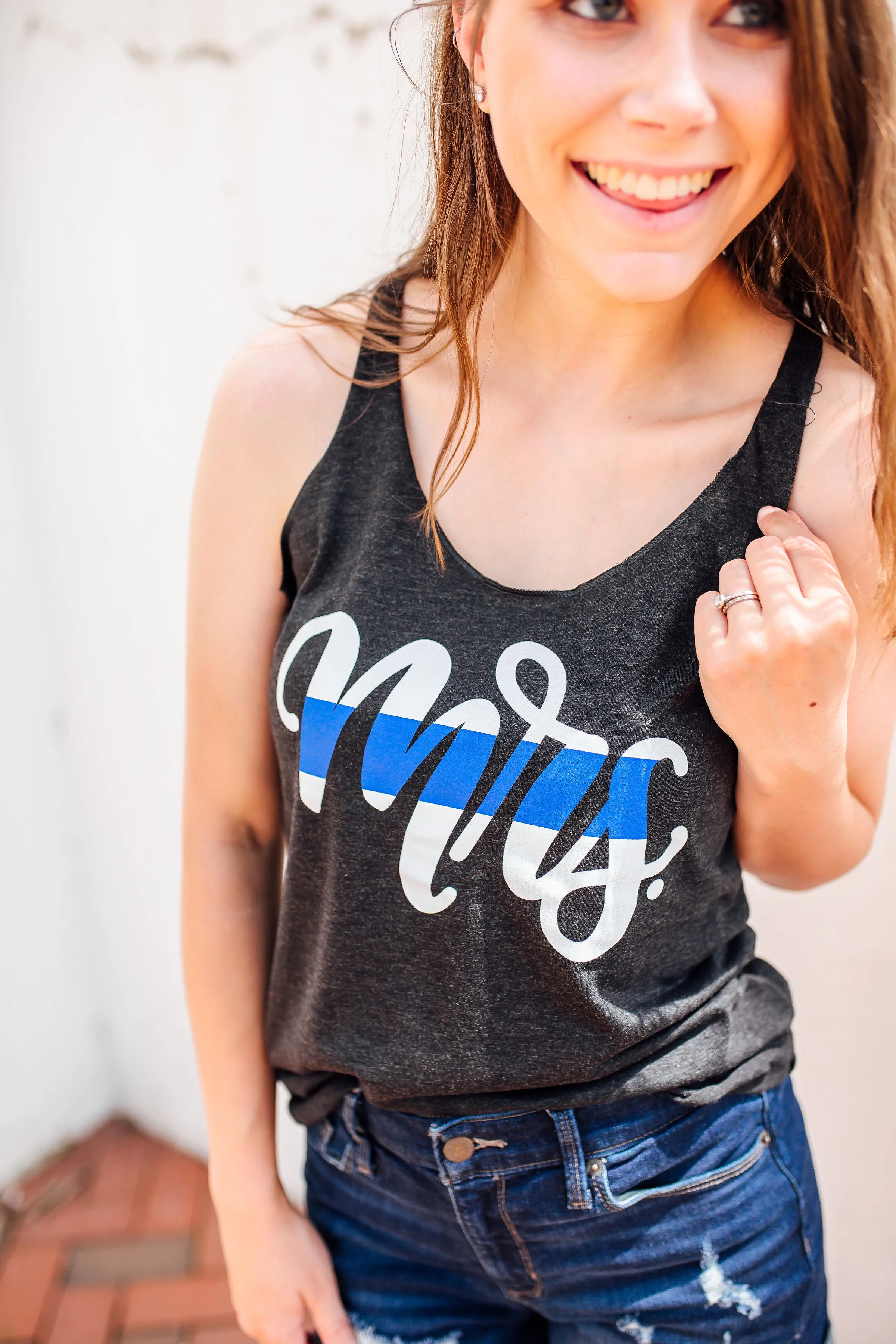 MRS Script © Ladies Triblend Racerback Tank (Vintage Black   Thin Blue Line)