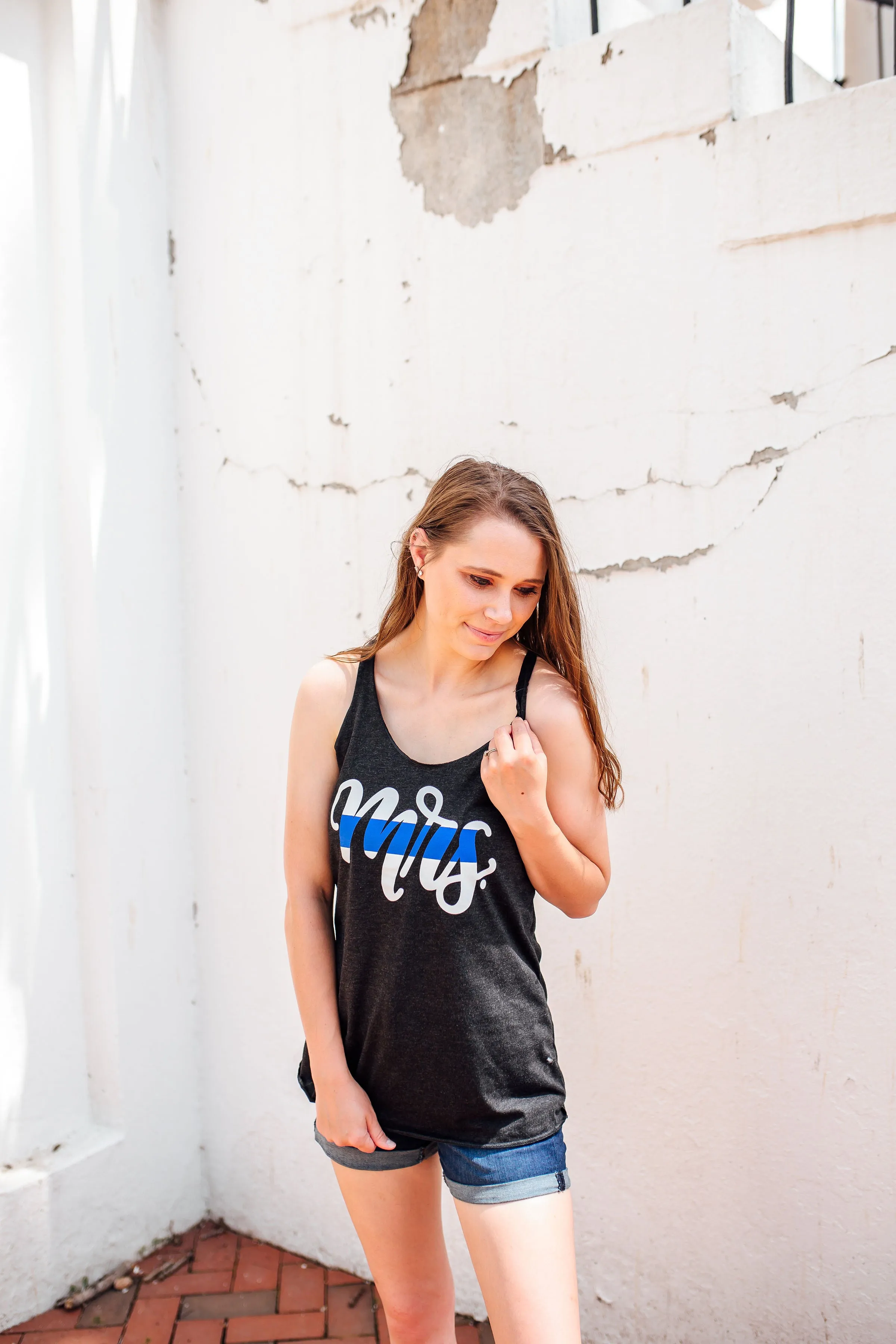 MRS Script © Ladies Triblend Racerback Tank (Vintage Black   Thin Blue Line)