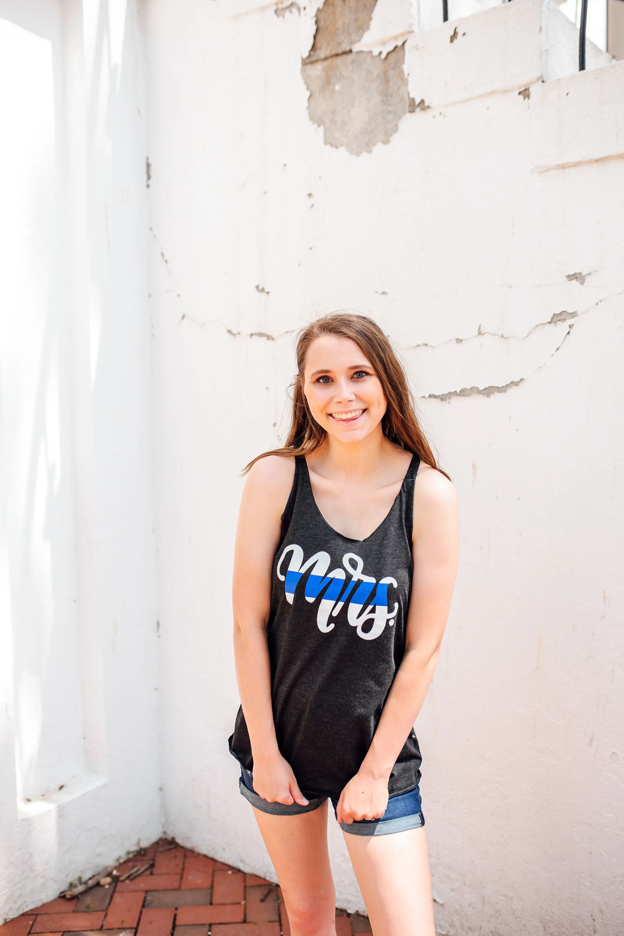 MRS Script © Ladies Triblend Racerback Tank (Vintage Black   Thin Blue Line)