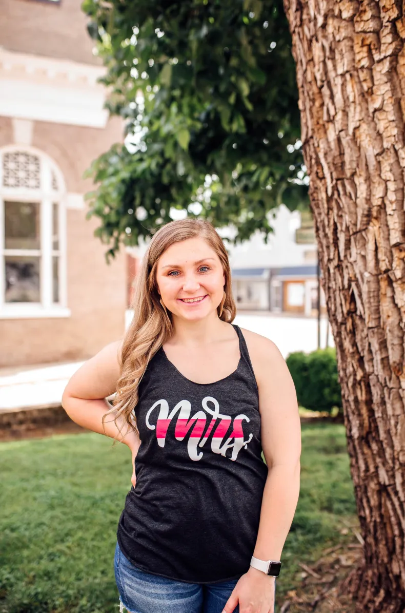 MRS Script © Ladies Triblend Racerback Tank (Vintage Black   Thin Red Line)