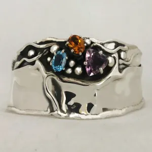 Mulit gemstiones in Sterling Cuff Bracelet