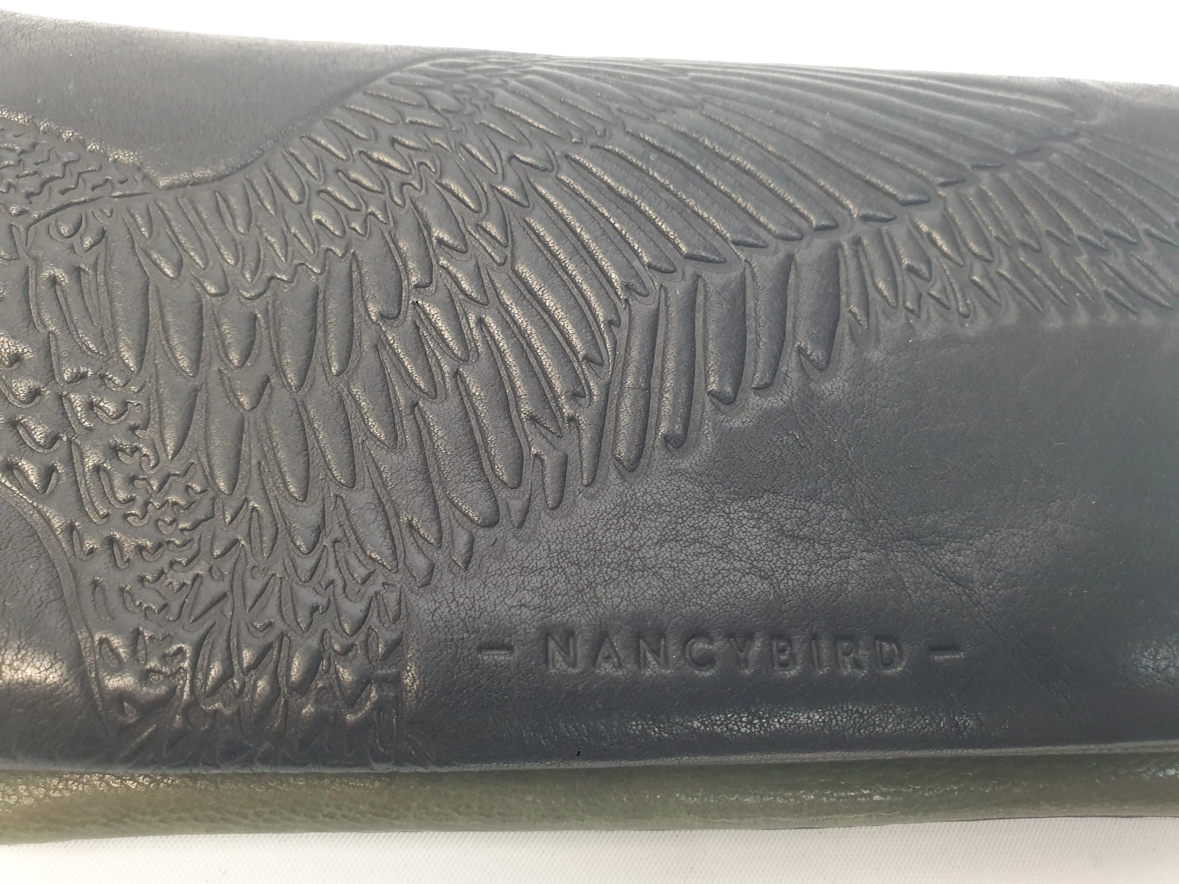 Nancybird black leather purse with subtle bird imprint