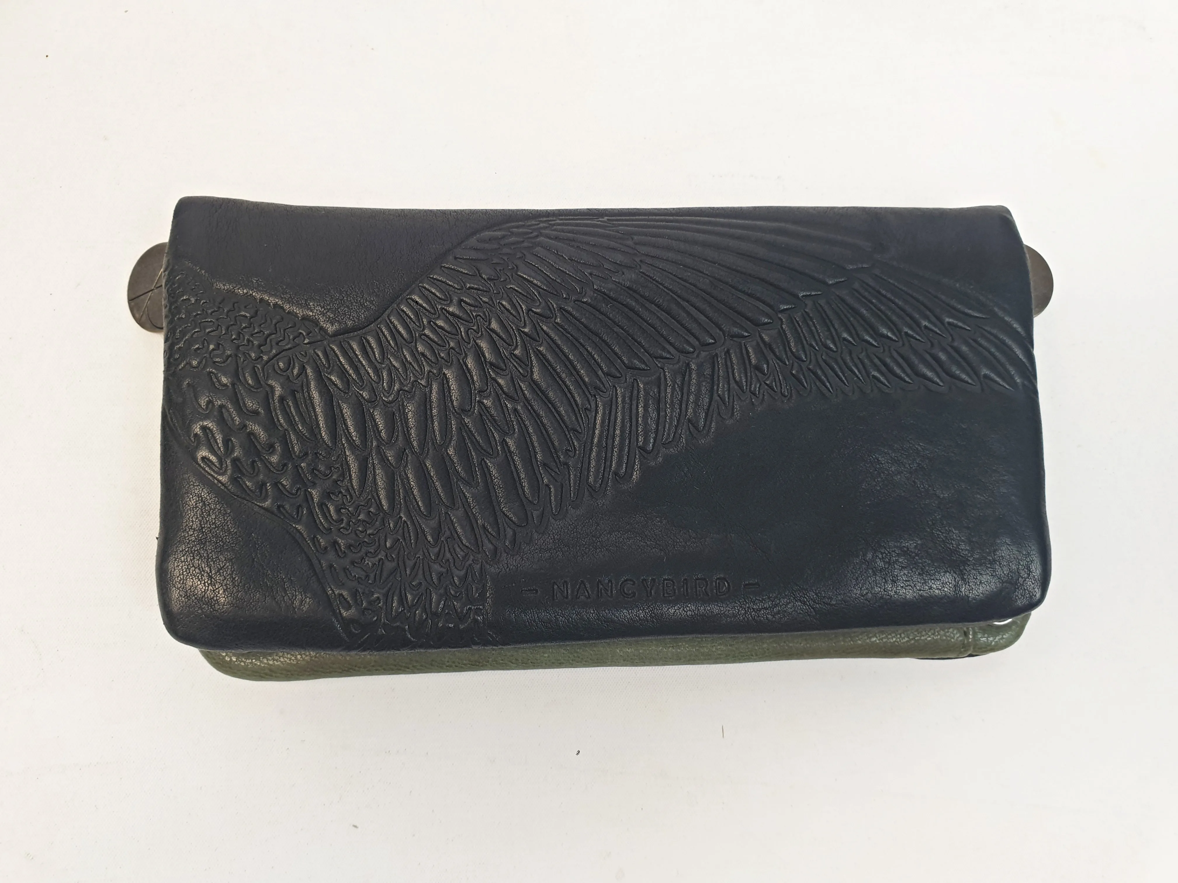 Nancybird black leather purse with subtle bird imprint