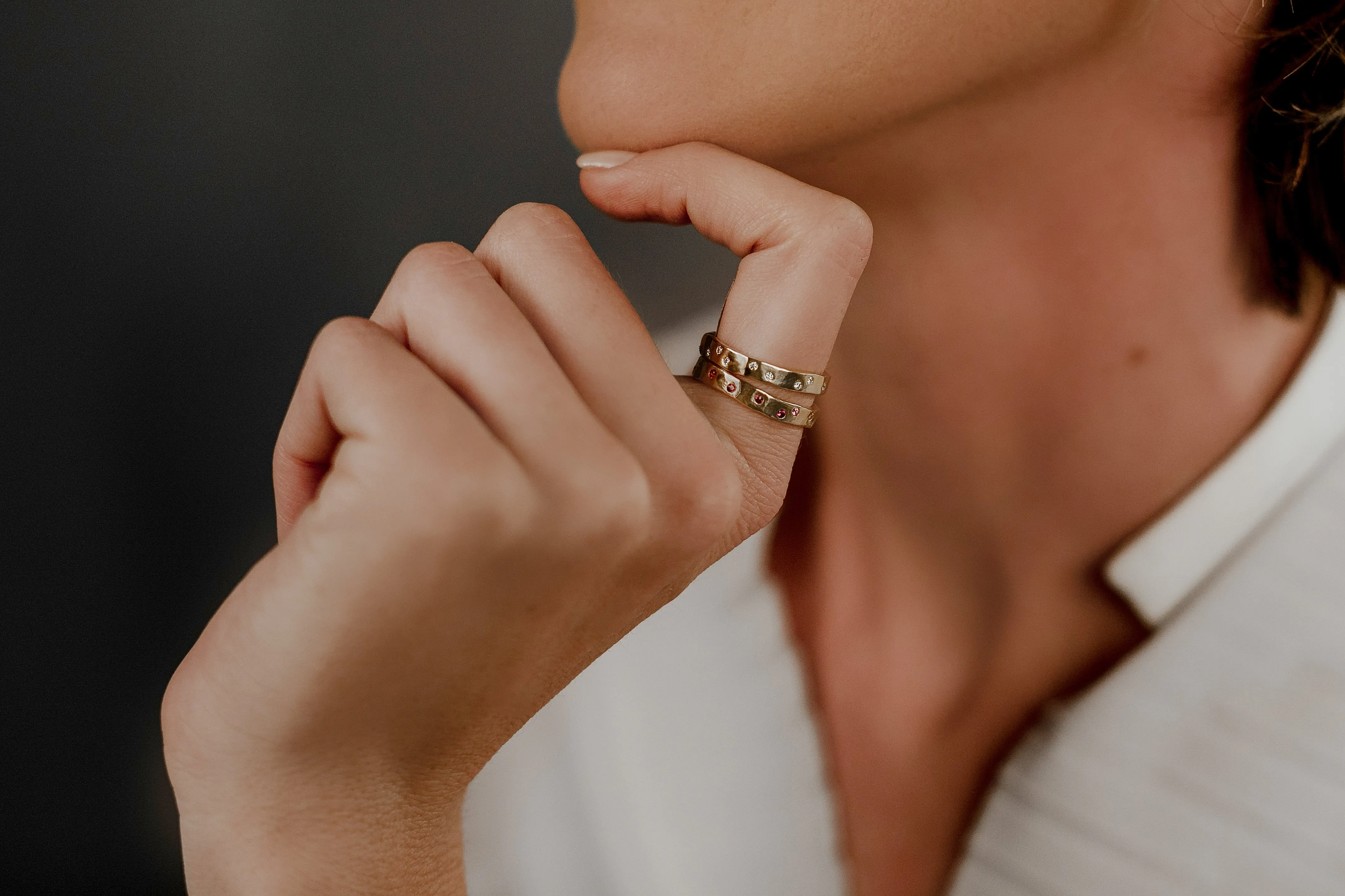 Narrow Constellation Band with Diamonds
